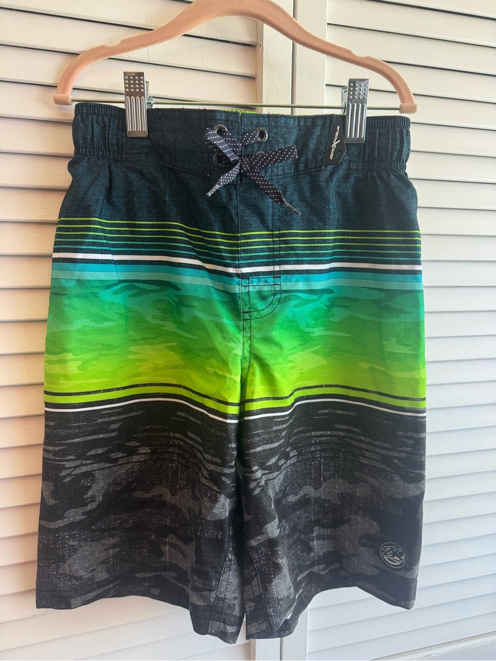ZeroXposur Green & Black Ombre Stripe Swim Shorts